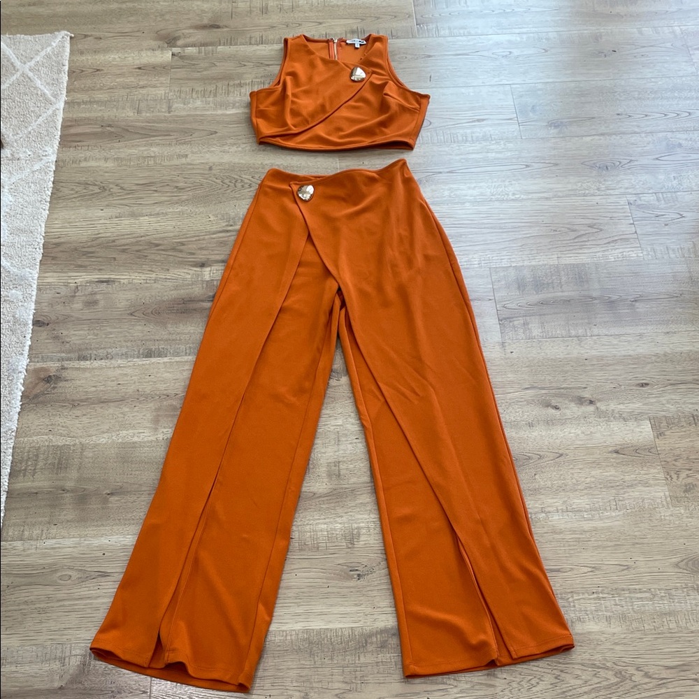 Fashion Nova Orange Wide Leg Two-Piece Set